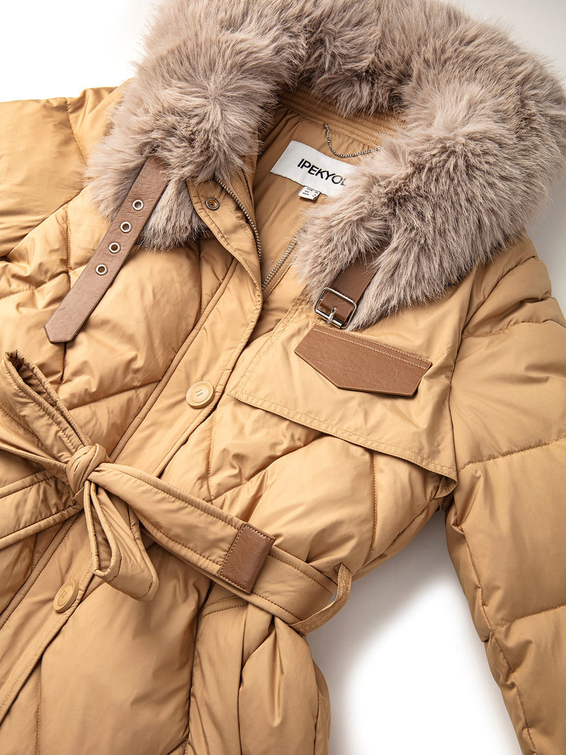 Ipekyol Puffer Jacket With Faux Fur Trim Natural