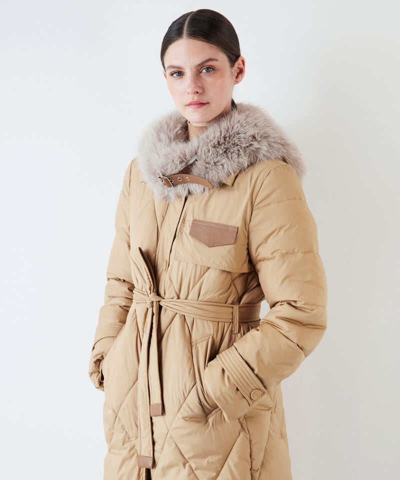 Ipekyol Puffer Jacket With Faux Fur Trim Natural