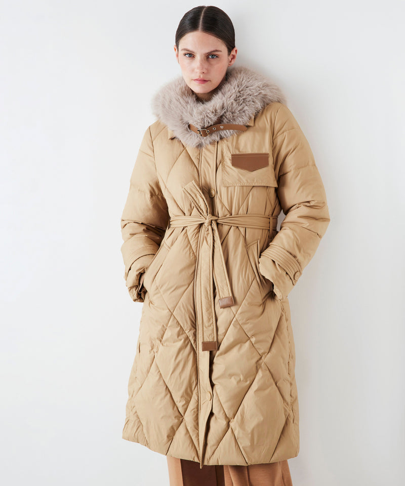 Ipekyol Puffer Jacket With Faux Fur Trim Natural