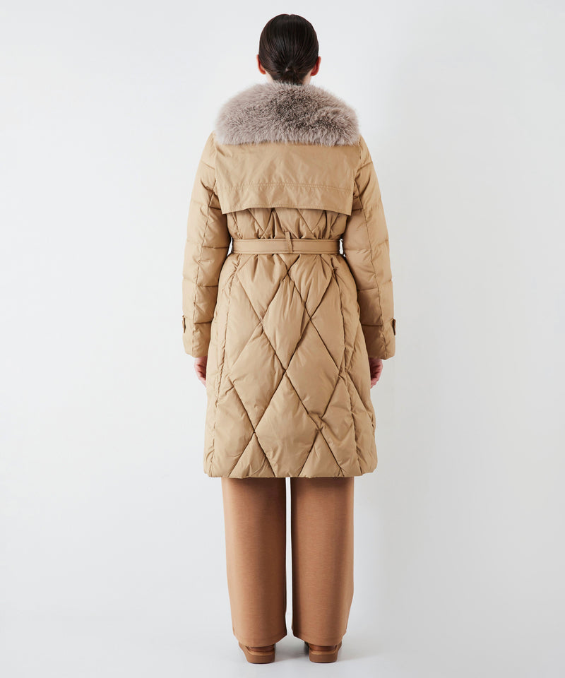 Ipekyol Puffer Jacket With Faux Fur Trim Natural