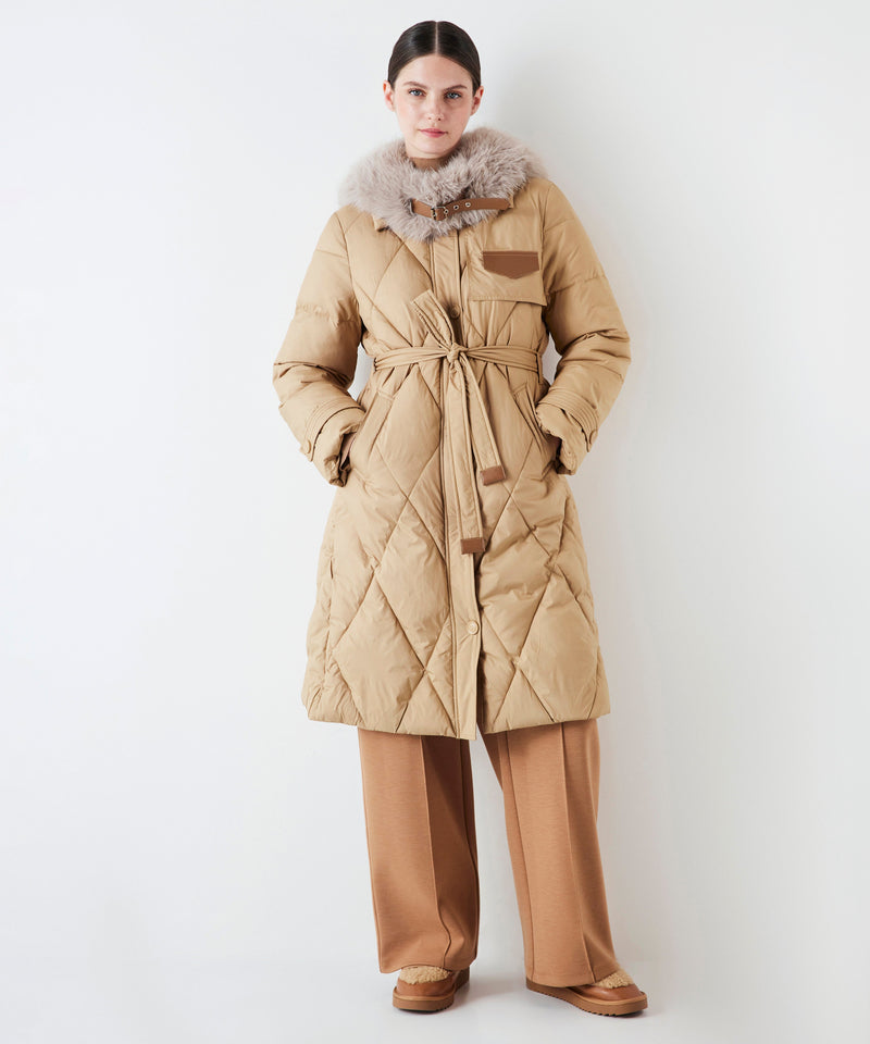 Ipekyol Puffer Jacket With Faux Fur Trim Natural