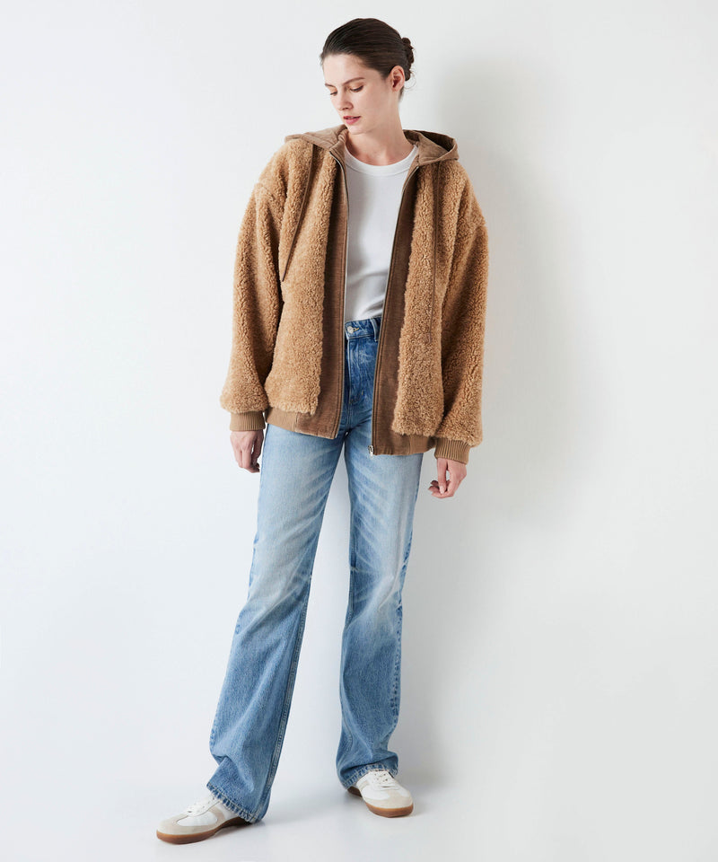 Ipekyol Fabric Mix Plush Coat Camel