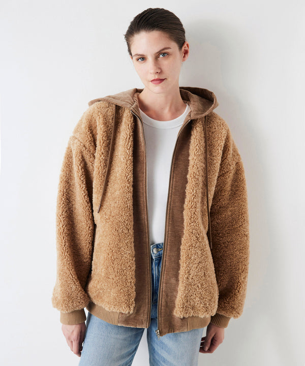 Ipekyol Fabric Mix Plush Coat Camel