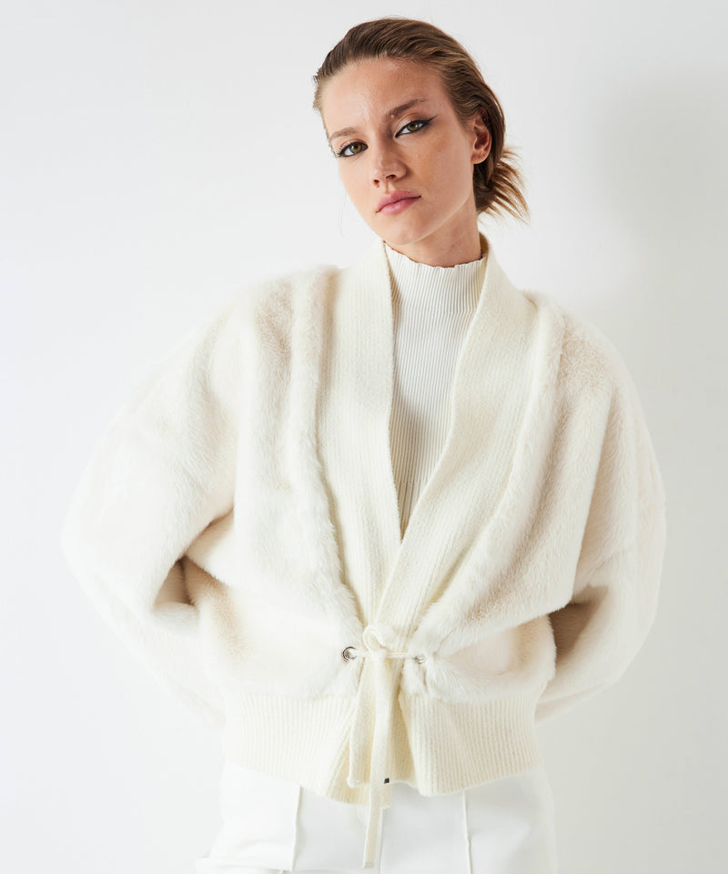 Ipekyol Knitwear Mix Plush Coat White