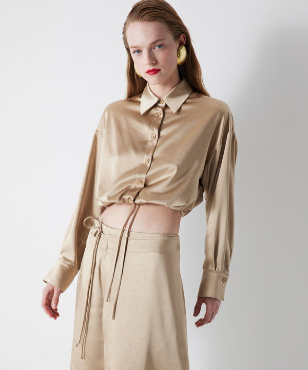 Ipekyol Adjustable Waist Satin Crop Shirt Natural