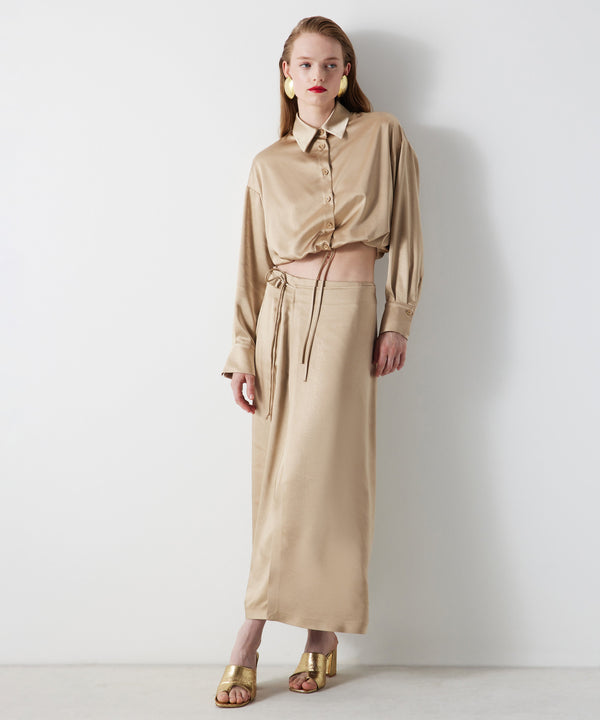 Ipekyol Adjustable Waist Satin Crop Shirt Natural