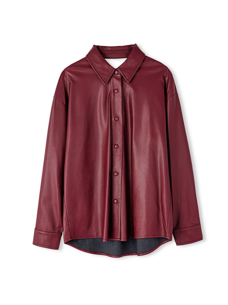 Ipekyol Leather Look Low-Cut Back Shirt Dark Purple