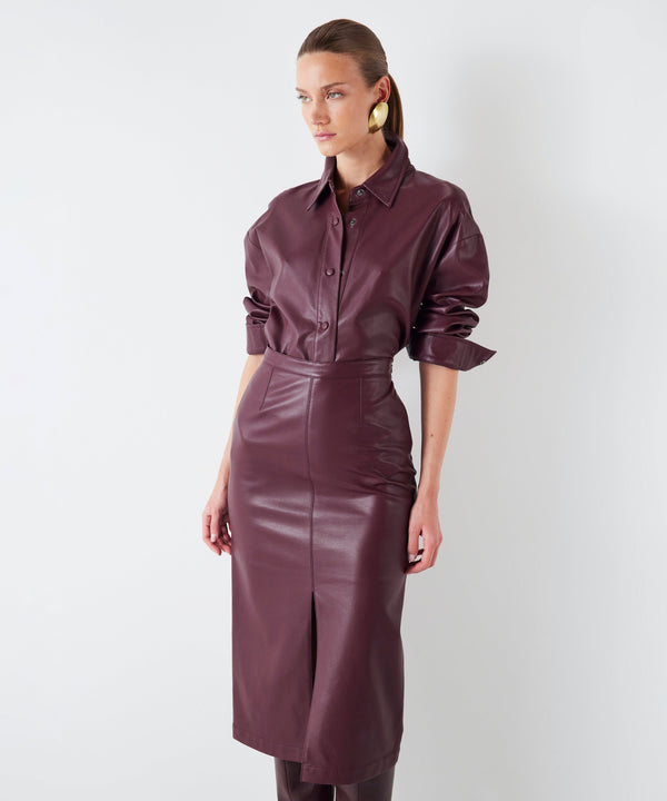 Ipekyol Leather Look Low-Cut Back Shirt Dark Purple