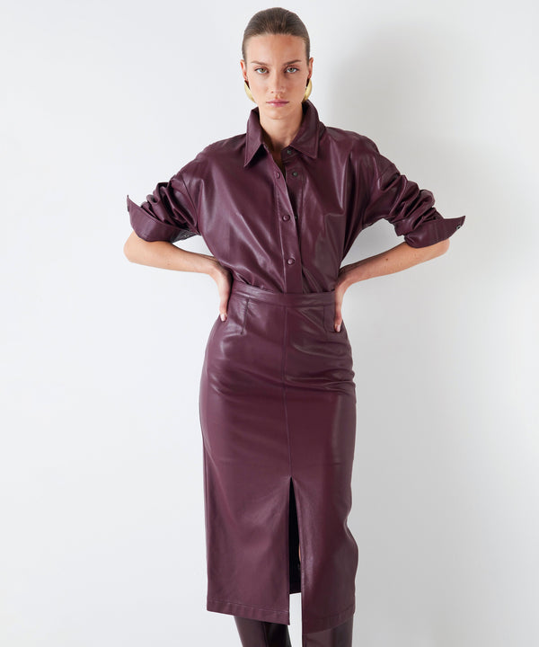 Ipekyol Leather Look Low-Cut Back Shirt Dark Purple