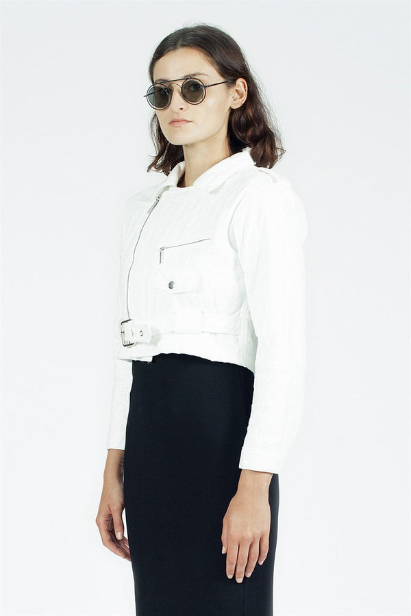 Nu Quilted Long Sleeve Zip Up Jacket White