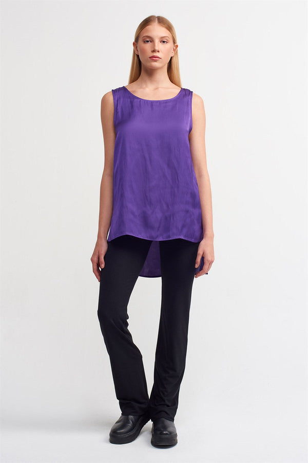 Nu  Sleeveless Satin Blouse Royal Purple