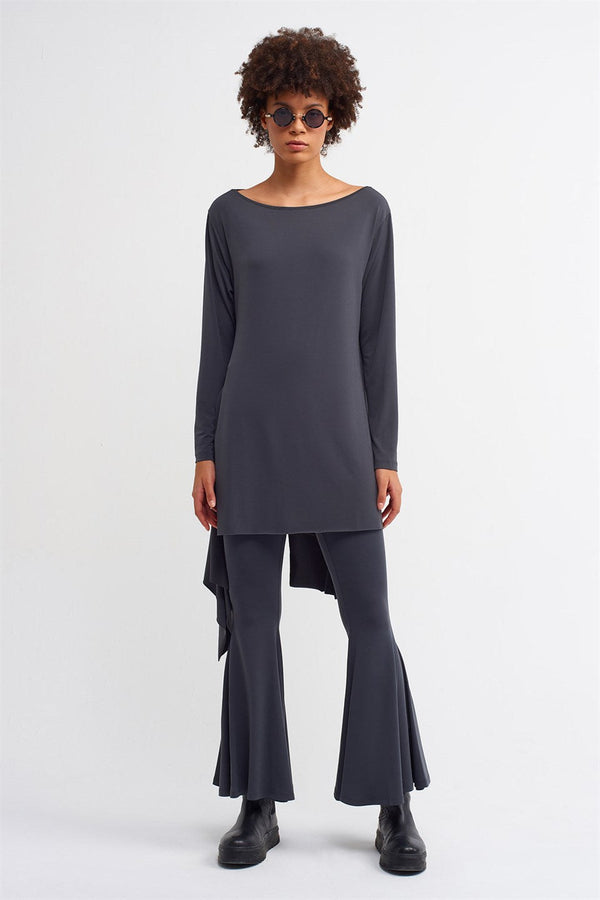 Nu Asymmetrical Hem Blouse Ebony