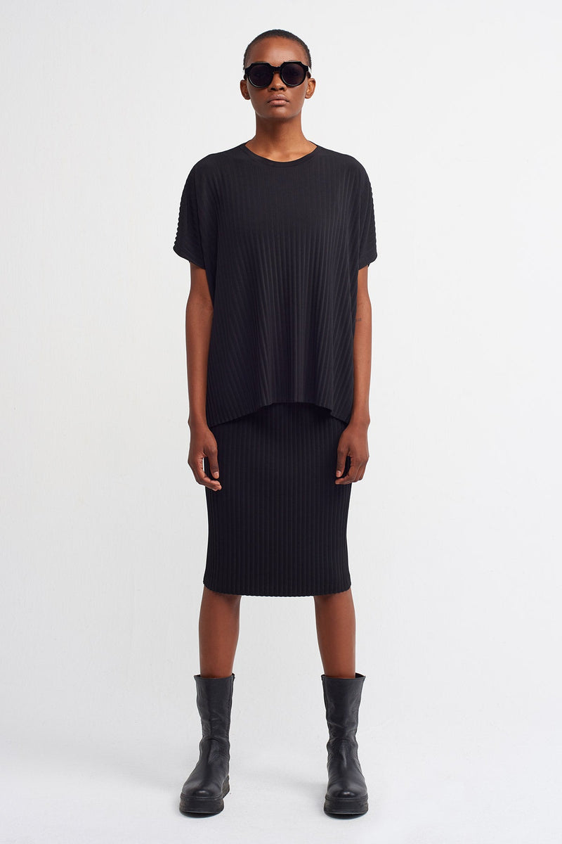 Nu  Short Sleeve Ribbed Blouse Black