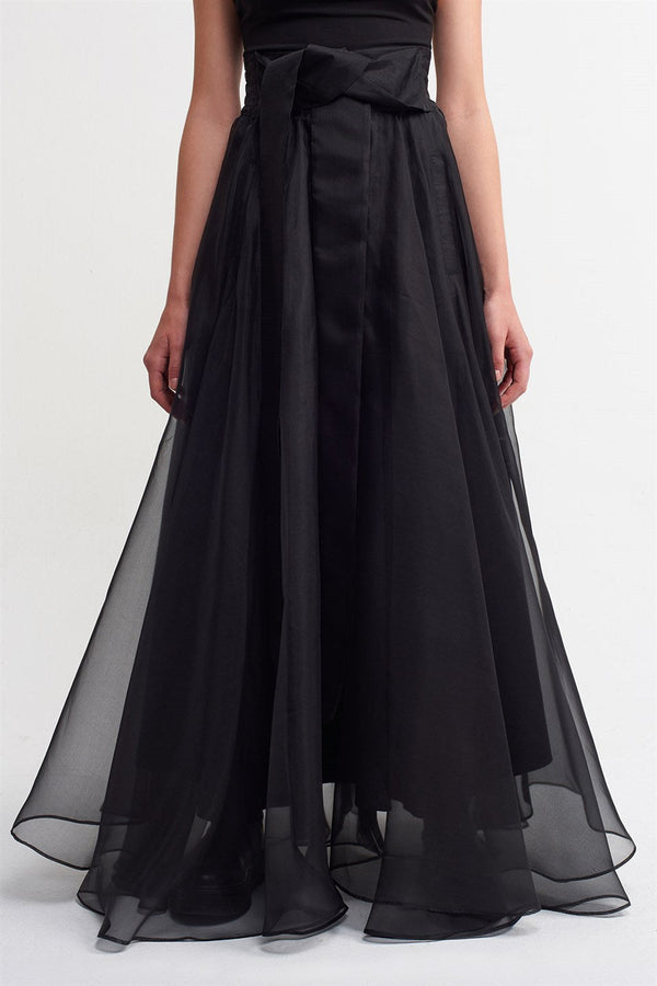 Nu  Tie Detail Organza Skirt Black