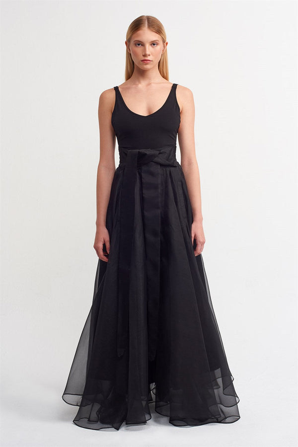 Nu  Tie Detail Organza Skirt Black