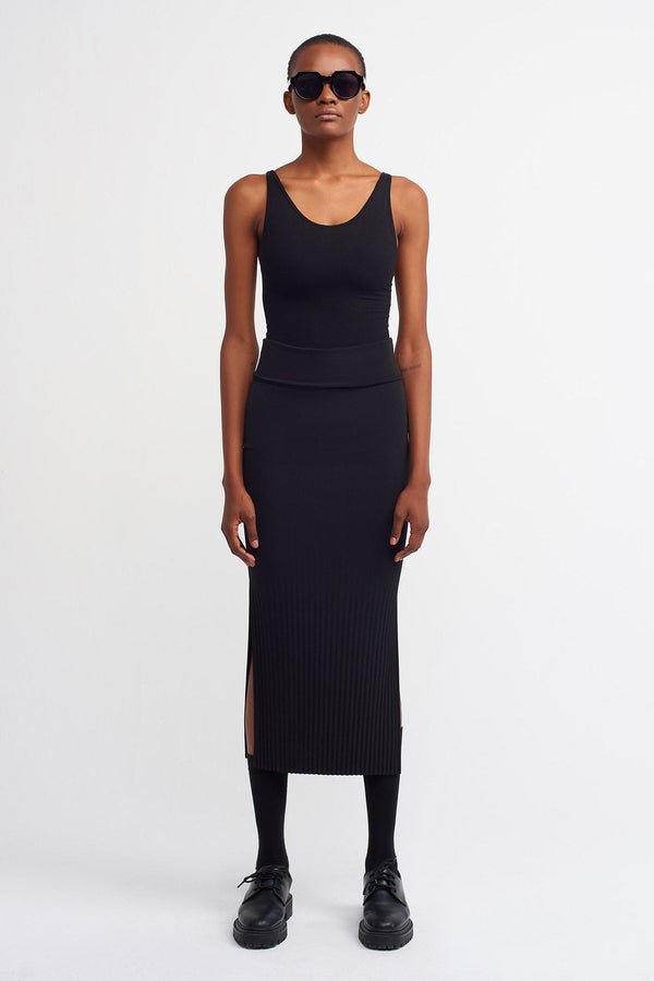 Nu  Basic Ribbed Midi Skirt Black