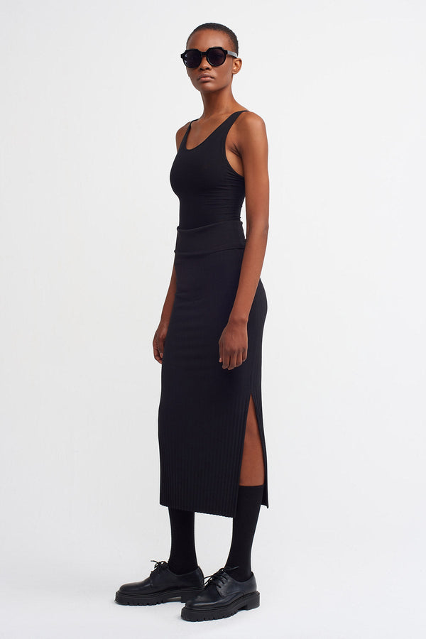 Nu  Basic Ribbed Midi Skirt Black