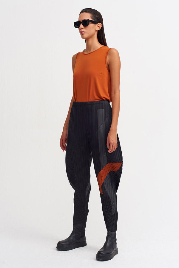 Nu Colorblock Pleated Trouser Terracotta/Black