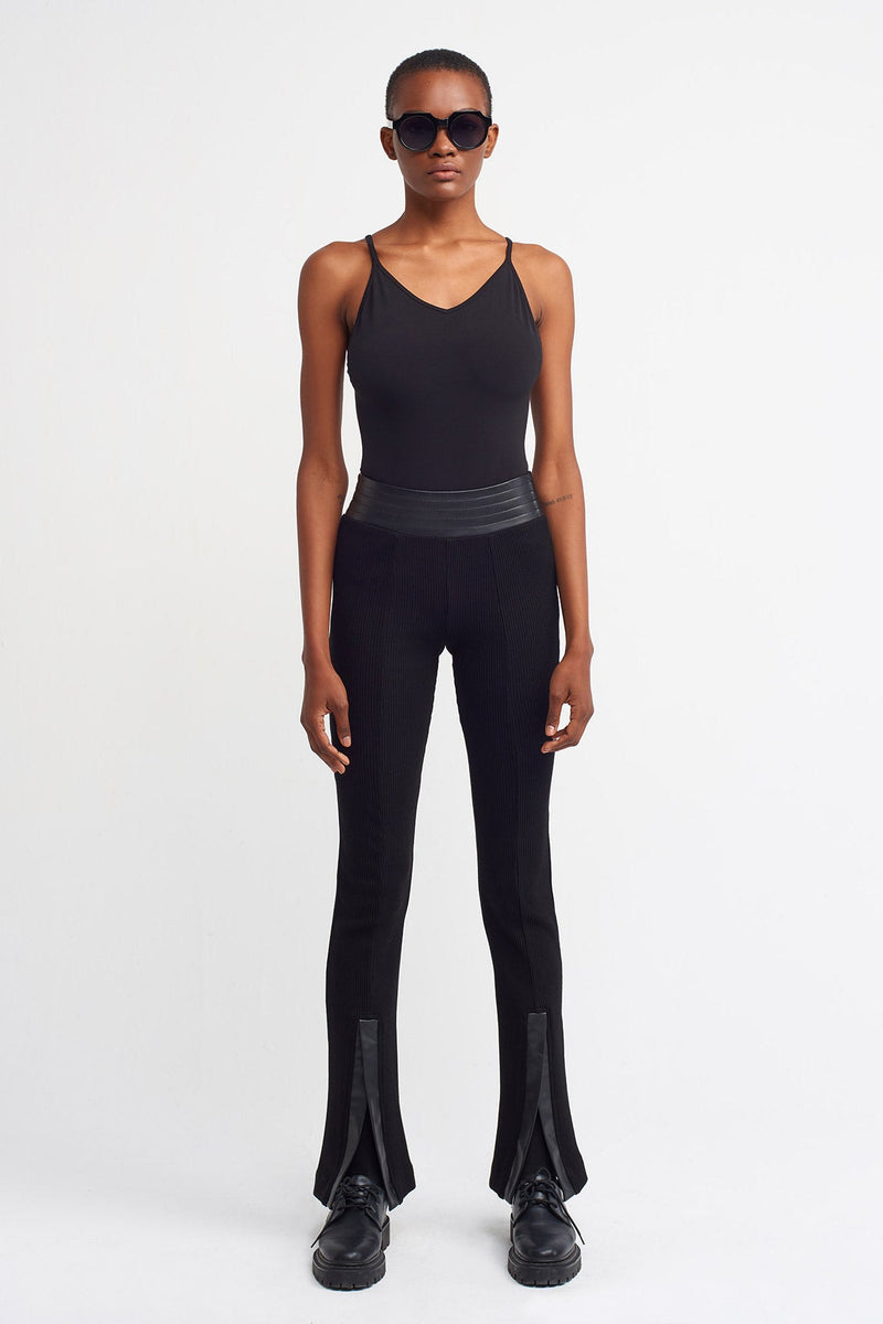 Nu  Slit Detail Ribbed Trouser Black