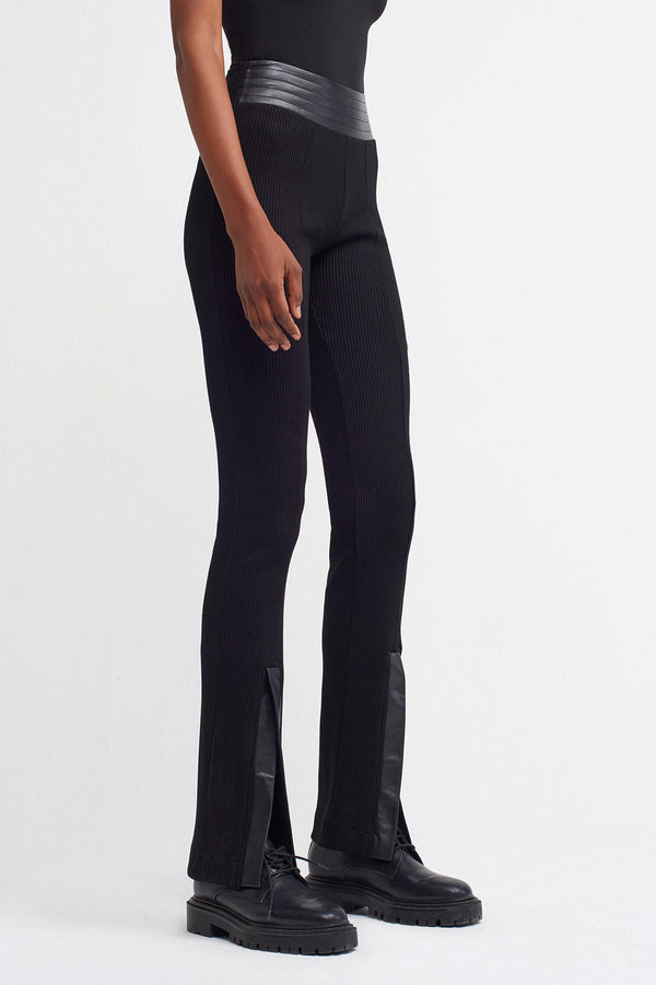 Nu  Slit Detail Ribbed Trouser Black