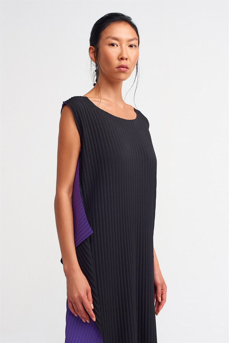 Nu  Colorblock Pleated Dress Black/Royal Purple