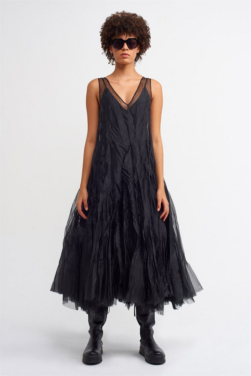 Nu V-Neck Organza Dress Black