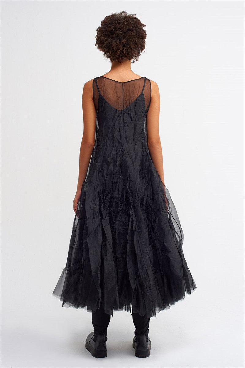 Nu V-Neck Organza Dress Black