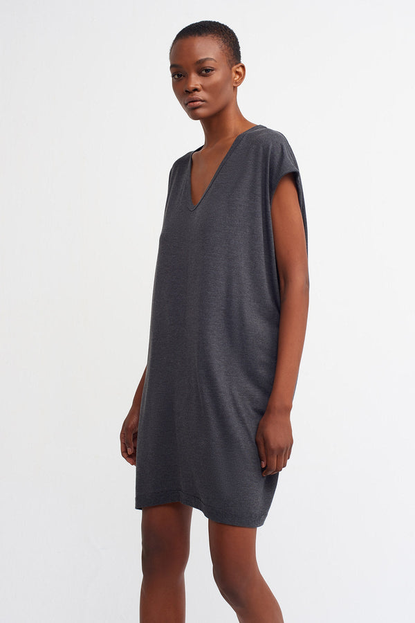 Nu  V-Neck Long Top Anthracite