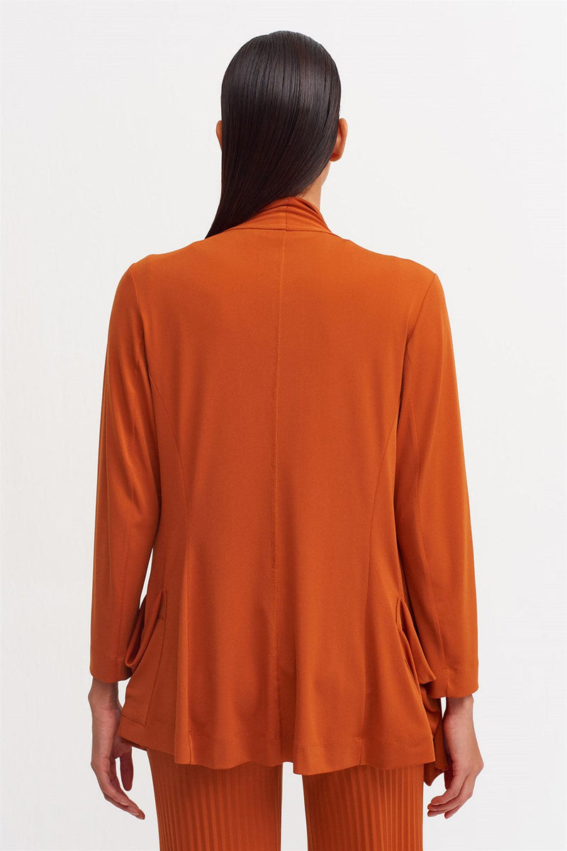 Nu Draped Collar Short Outerwear Terra Cotta