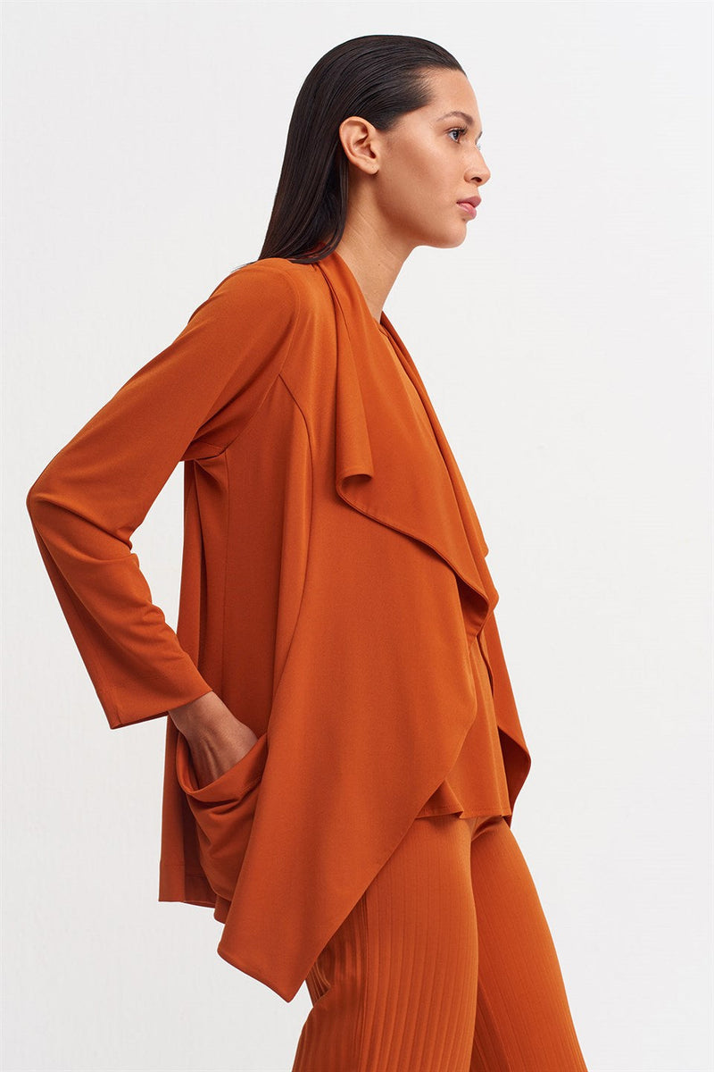 Nu Draped Collar Short Outerwear Terra Cotta