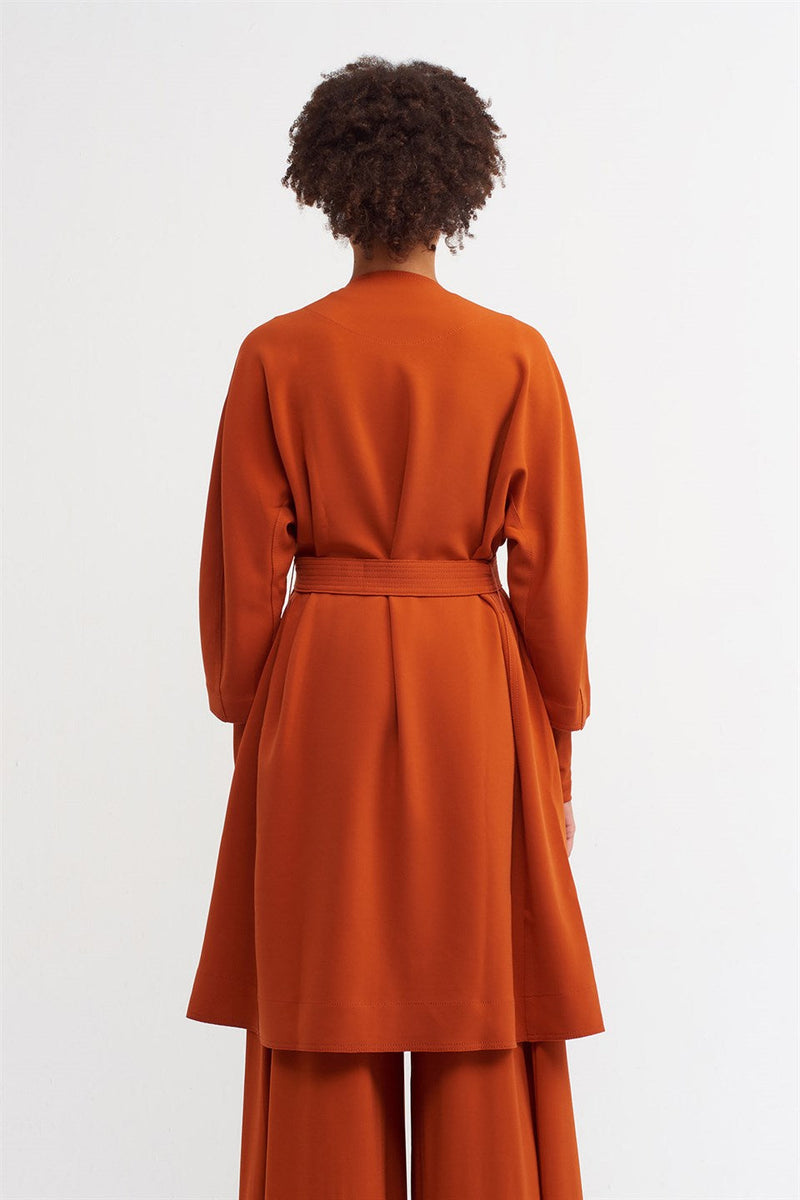 Nu Long Sleeve Belted Coat Terra Cotta