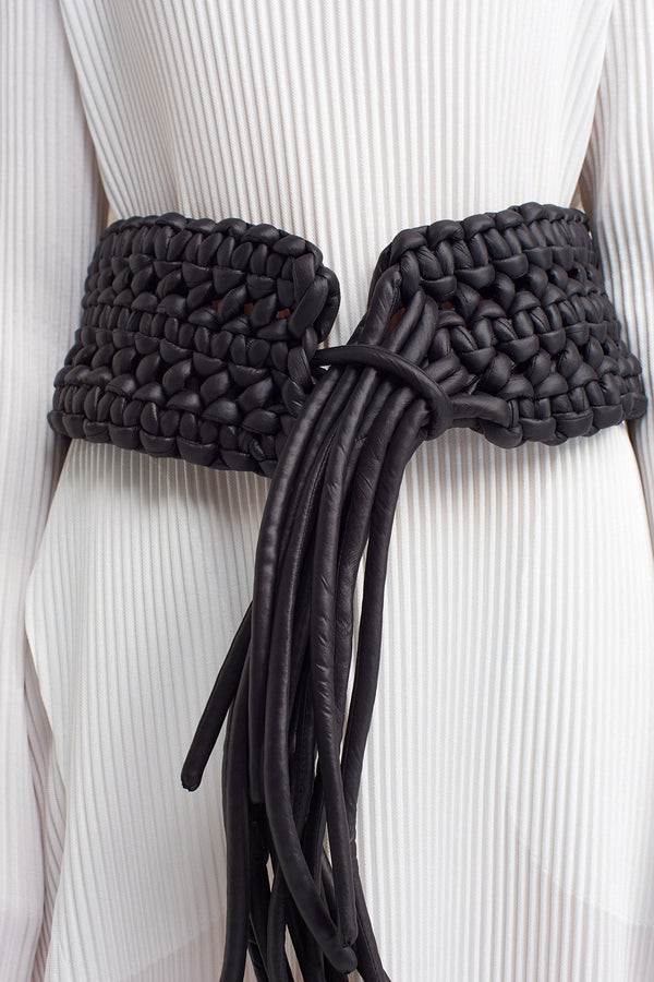 Nu Braided Detail Wide Belt Black