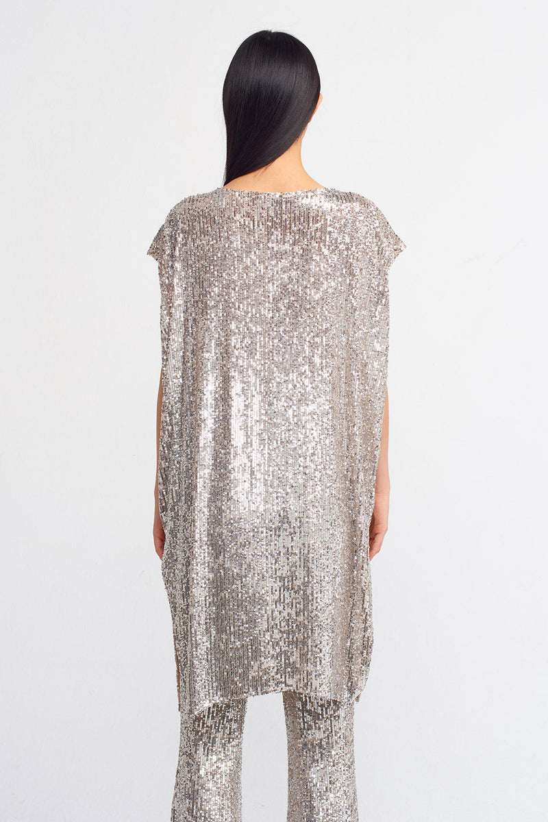 Nu All Over Sequin Classy Top Platinum