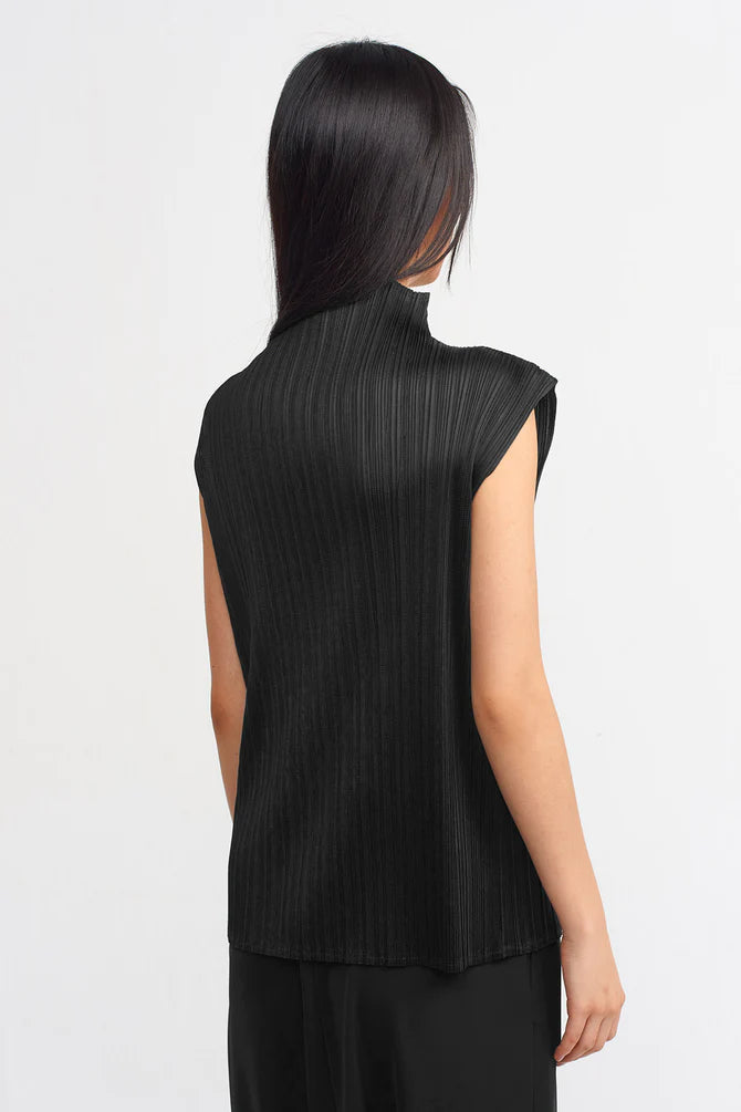 Nu Electric Pleated High Neck Solid Top Black