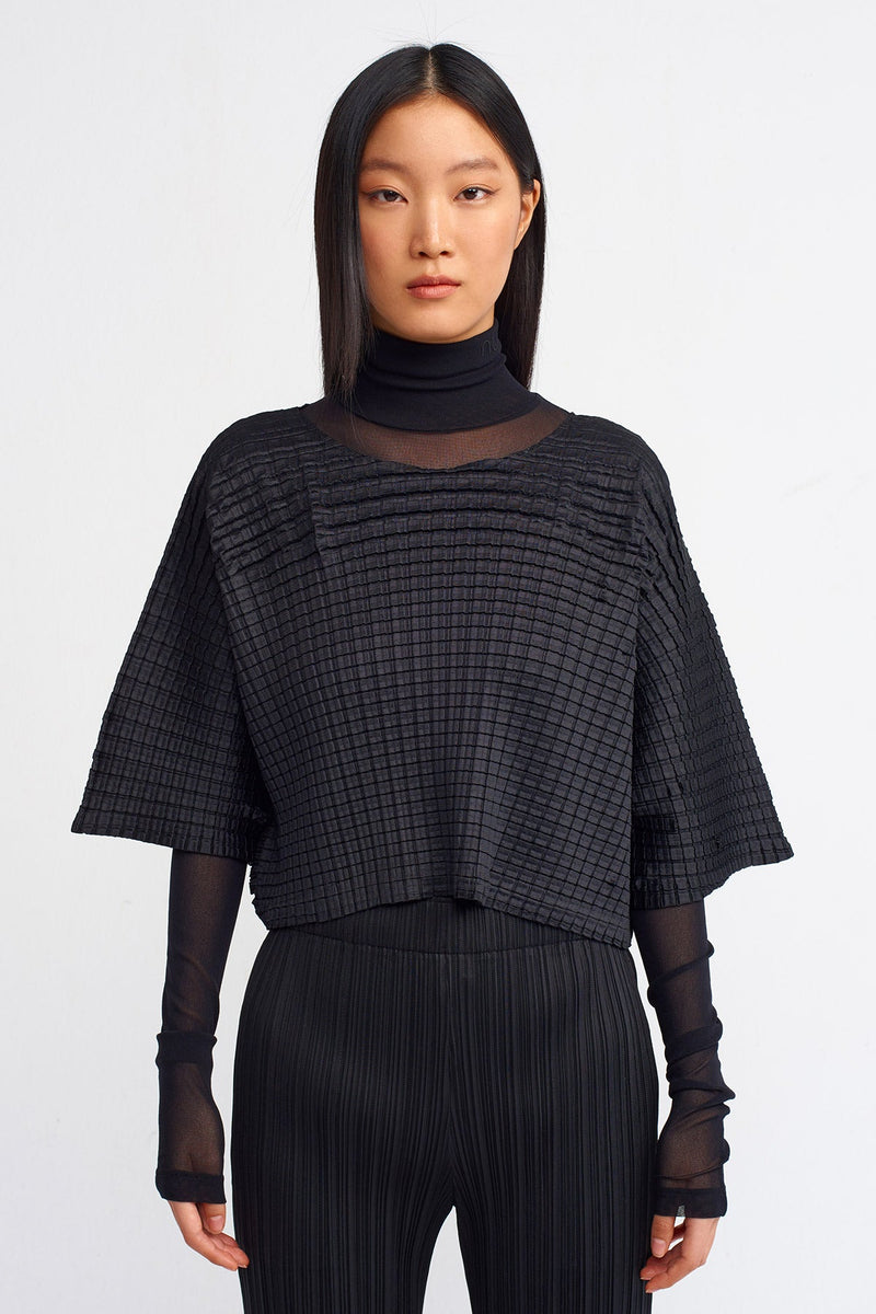 Nu Electric Pleated Round Neck Top Black