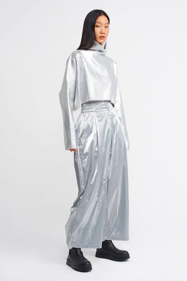 Nu Metallic Lurex Oversize Top Platinum