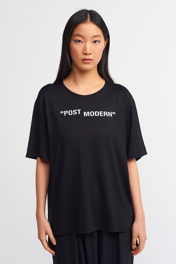 Nu Post Modern Text Casual T-Shirt Black