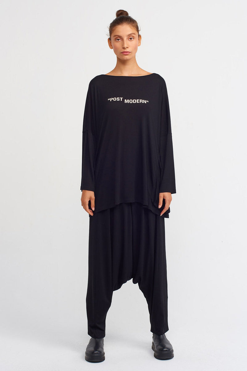 Nu Post Modern Text Oversize Blouse Black