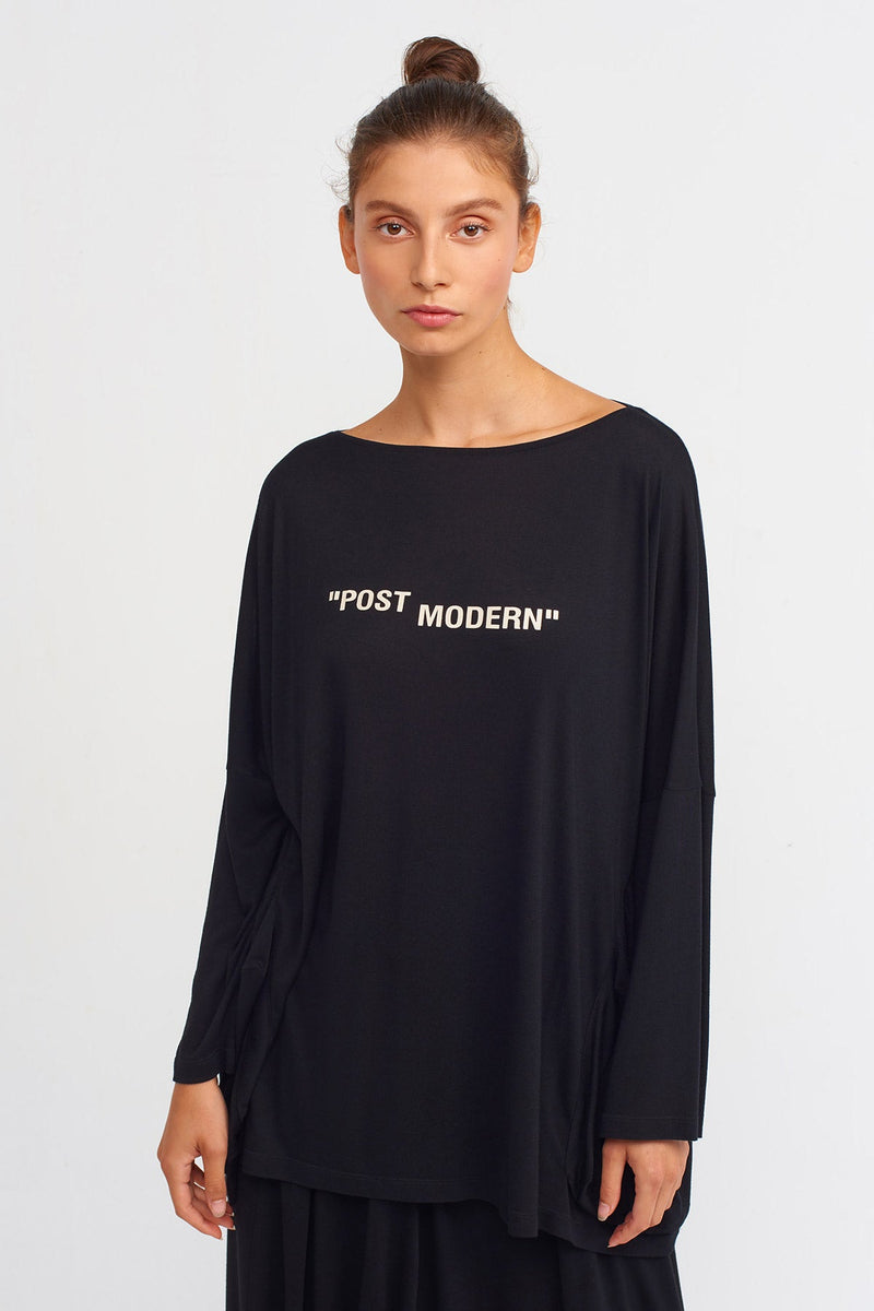 Nu Post Modern Text Oversize Blouse Black