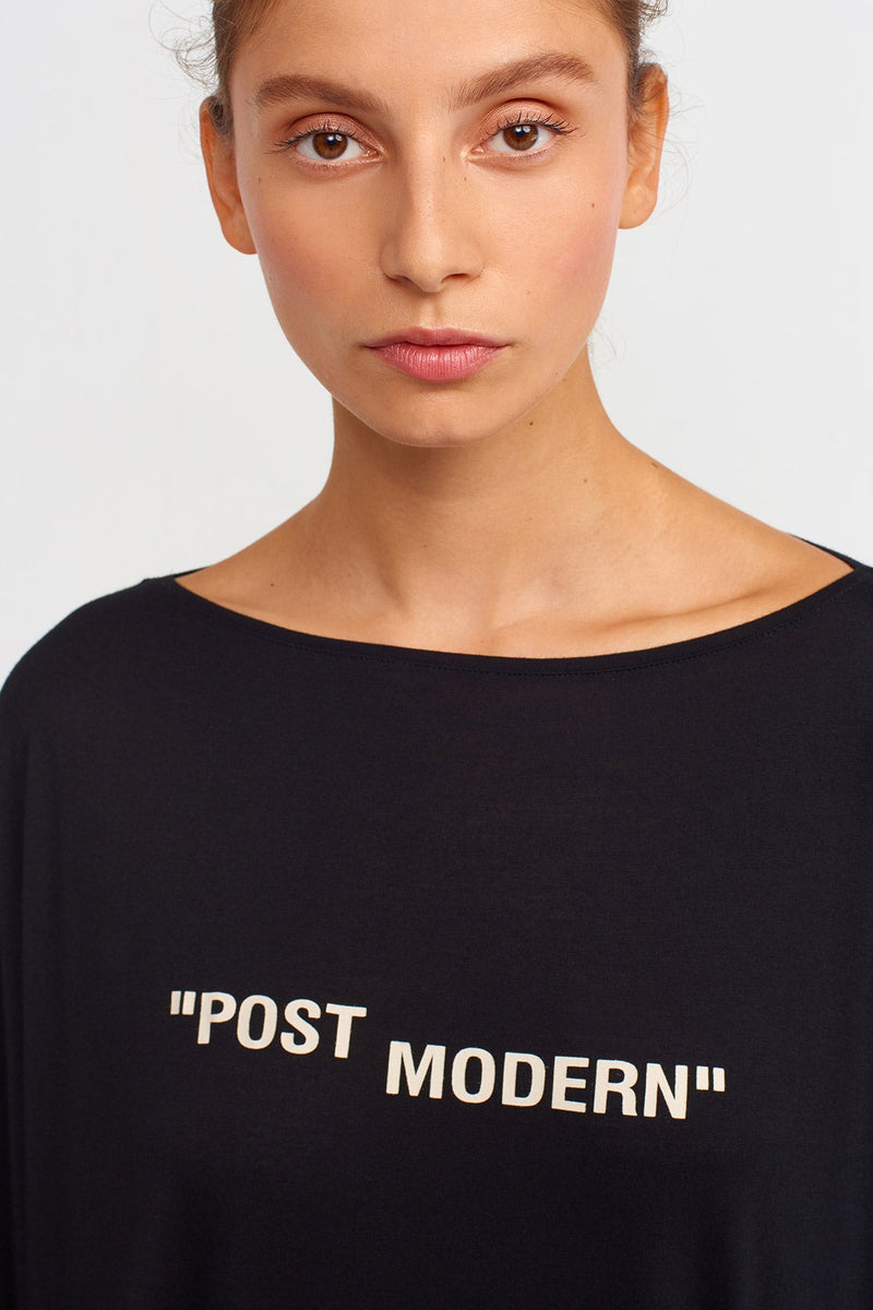 Nu Post Modern Text Oversize Blouse Black