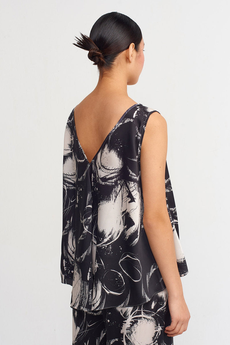 Nu Printed Sleeveless Blouse Black