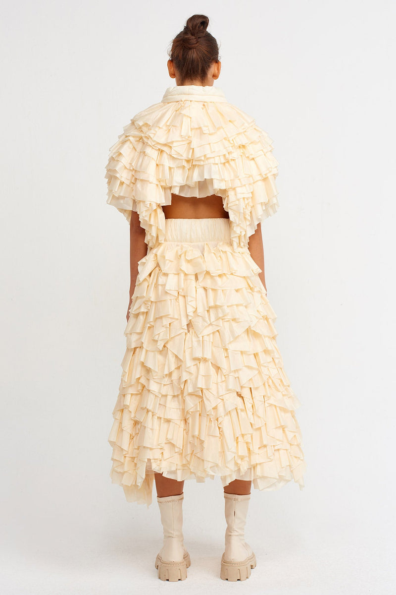 Nu Allover Ruffle Midi Skirt Stone