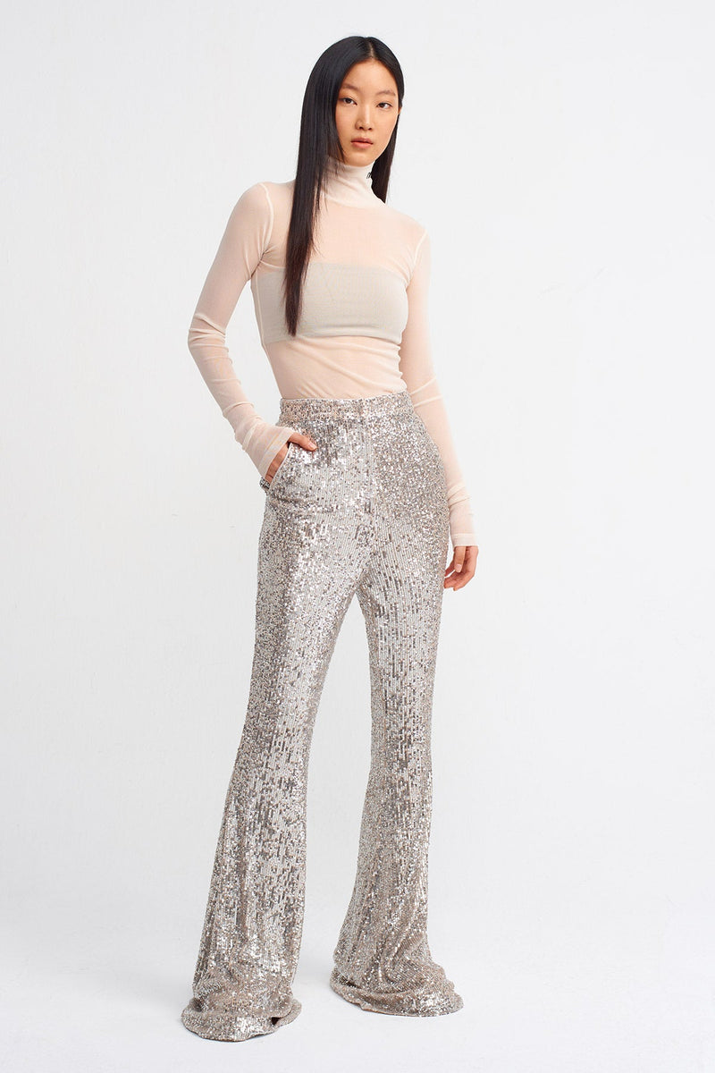 Nu All Over Sequin Flared Trouser Platinum