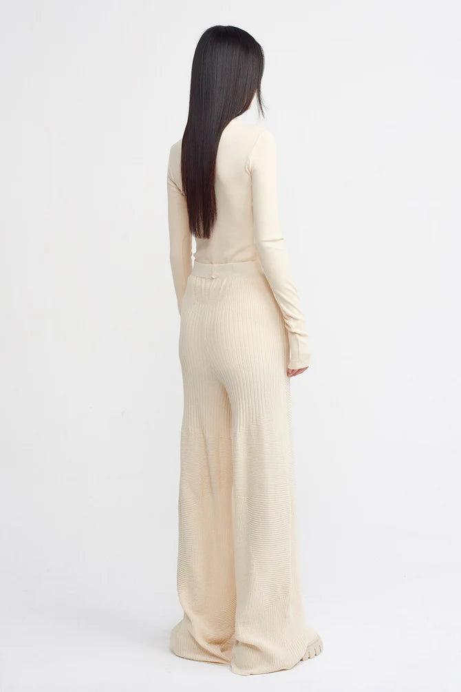 Nu Ribbed Wide Leg Trouser Natural