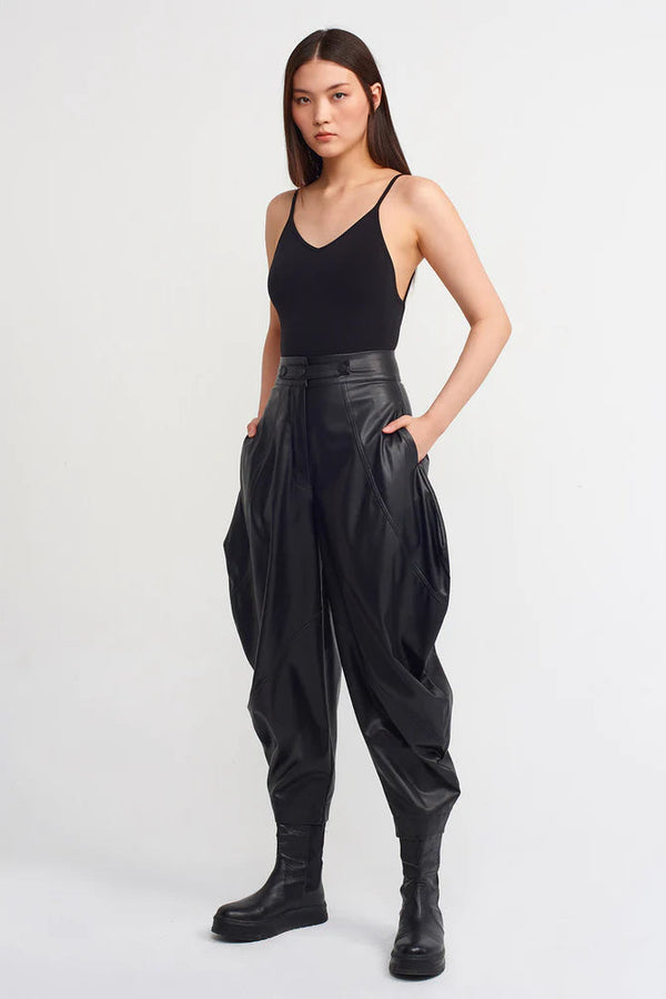 Nu Synthetic Leather Baggy Pants Black