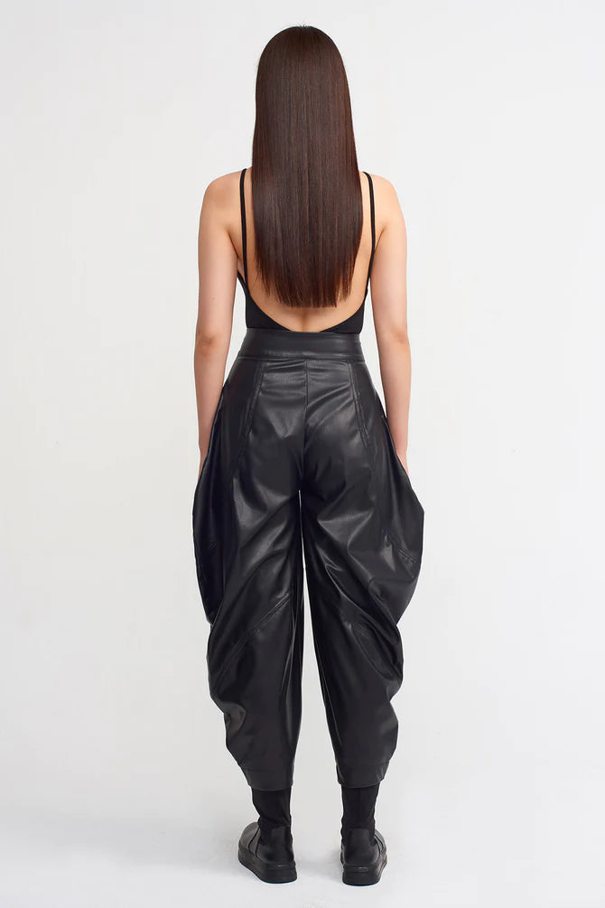 Nu Synthetic Leather Baggy Pants Black