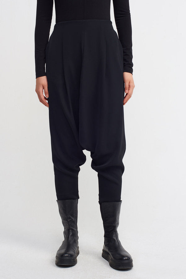 Nu Semi-Elasticated Harem Trousers Black