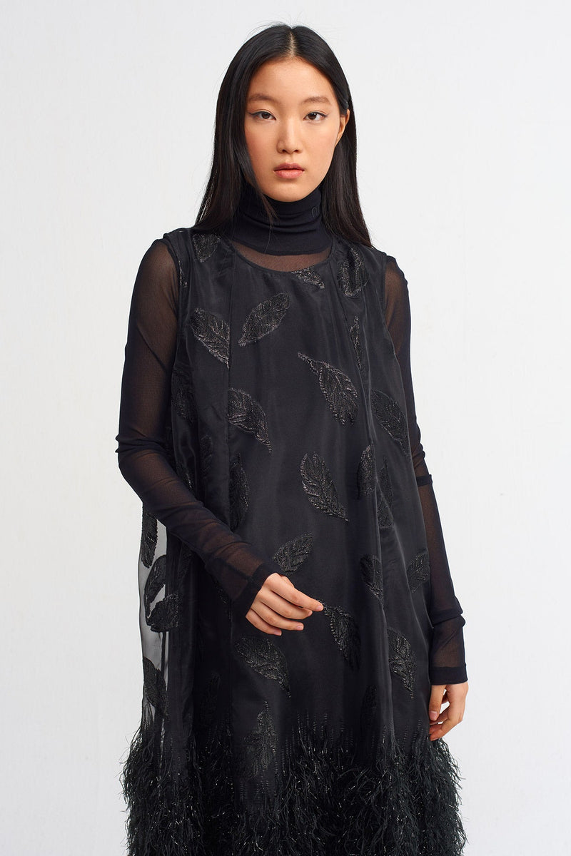 Nu Lurex Jacquard Dress With Fringed Hem Black