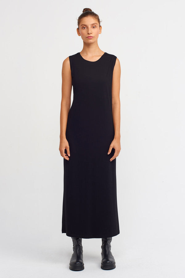 Nu Straight Cut Knitted Maxi Dress Black