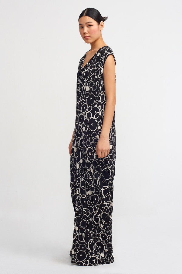 Nu Patterned V-Neck Maxi Dress Black